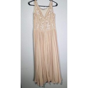 Together Sz‎ 12 Maxi Dress Sleeveless Embroidered Beaded Button Front Rayon